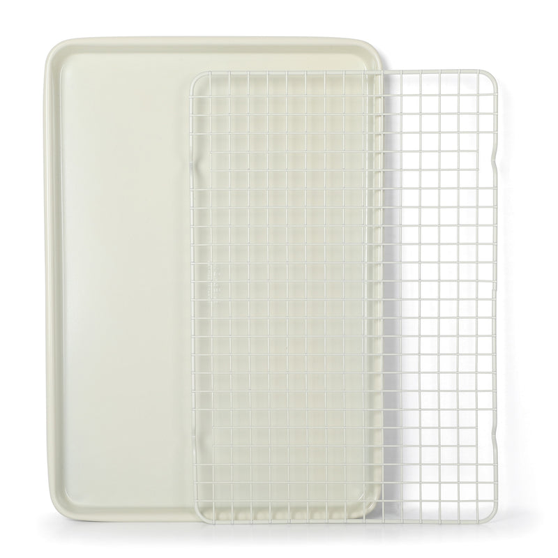Martha Stewart Everyday Color Bake 15"X 10" Carbon Steel Cookie Sheet w/ Cooling Rack - Linen - Color Sleeve