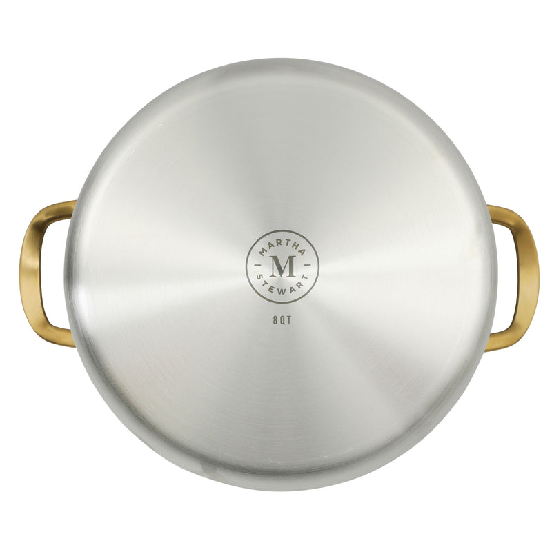 Martha Stewart Everyday Midvale 8qt Stainless Steel Stock Pot w/ Glass Lid - Gold PVD Cast Handle - Bonded Base - Color Sleeve w/ Factory Remailer
