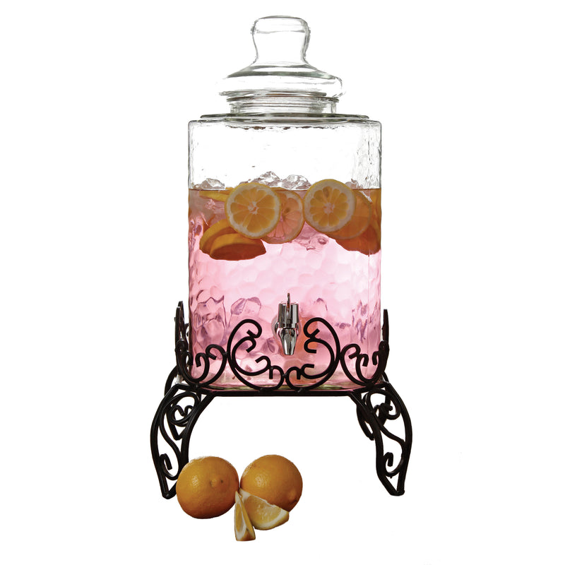 Gibson Home Moreauville 2.25 Gallon Glass Beverage Dispenser w/ Wire Stand - Square - Gift Box