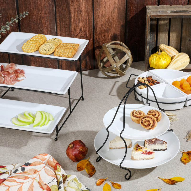 Gibson Home Gracious Dining 2-Tier 10.5" & 8" Serving Plates w/ Metal Stand - White - Stoneware - GBX