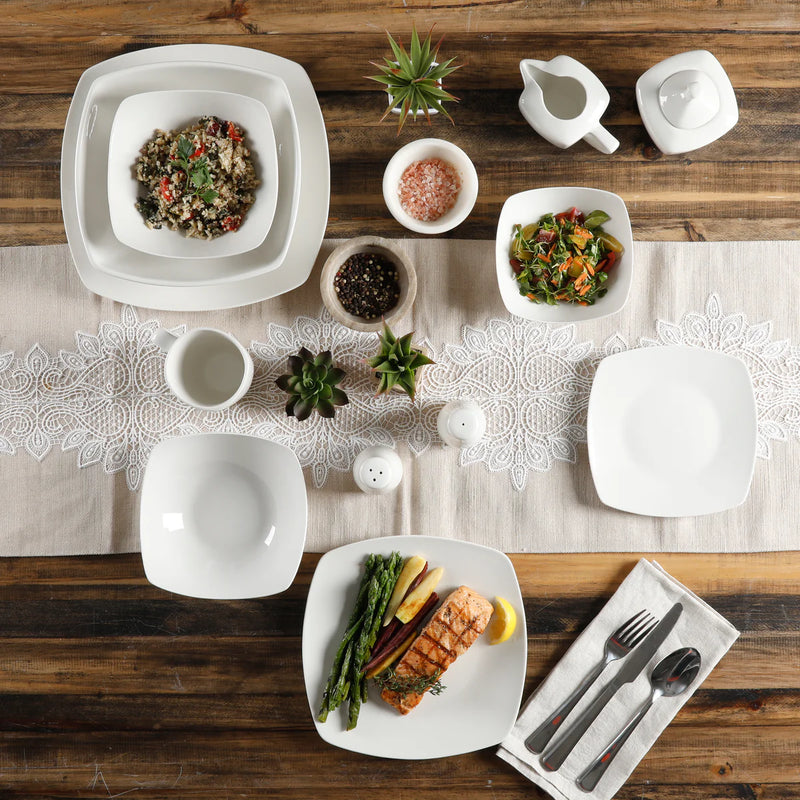 Gibson Home Zen Buffetware 39pc Dinnerware Set - White - Square - Fine Ceramic - Gift Box
