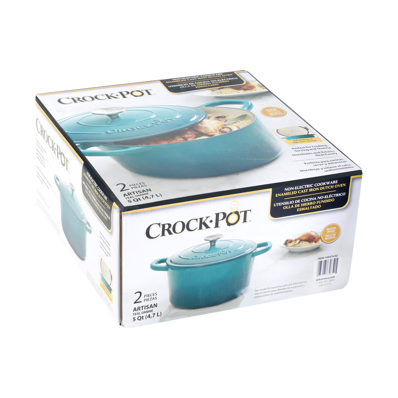 Crock-Pot Artisan 5qt Enamel Cast Iron Dutch Oven w/ Lid - Round - Gift Box - Teal Ombre / Sunset Orange / Sapphire Blue
