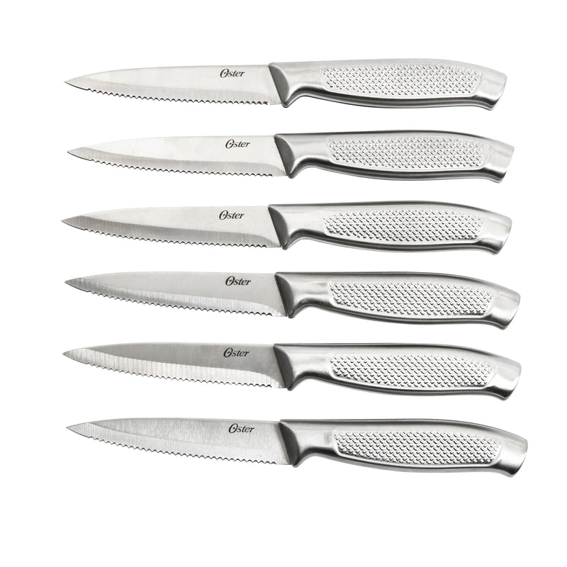 Oster Edgefield 14pc Stainless Steel Cutlery Set w/ Black Block - Brushed - Gift Box