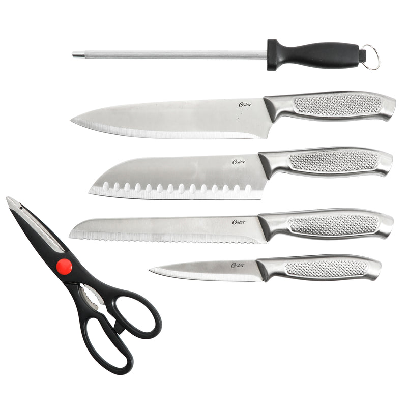 Oster Edgefield 14pc Stainless Steel Cutlery Set w/ Black Block - Brushed - Gift Box