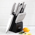 Oster Edgefield 14pc Stainless Steel Cutlery Set w/ Black Block - Brushed - Gift Box