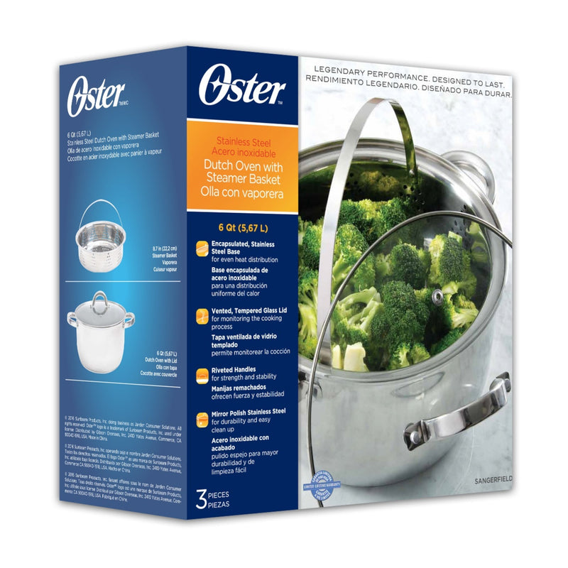Oster Sangerfield 6qt Stainless Steel Casserole w/ Steamer Insert and Lid - Gift Box