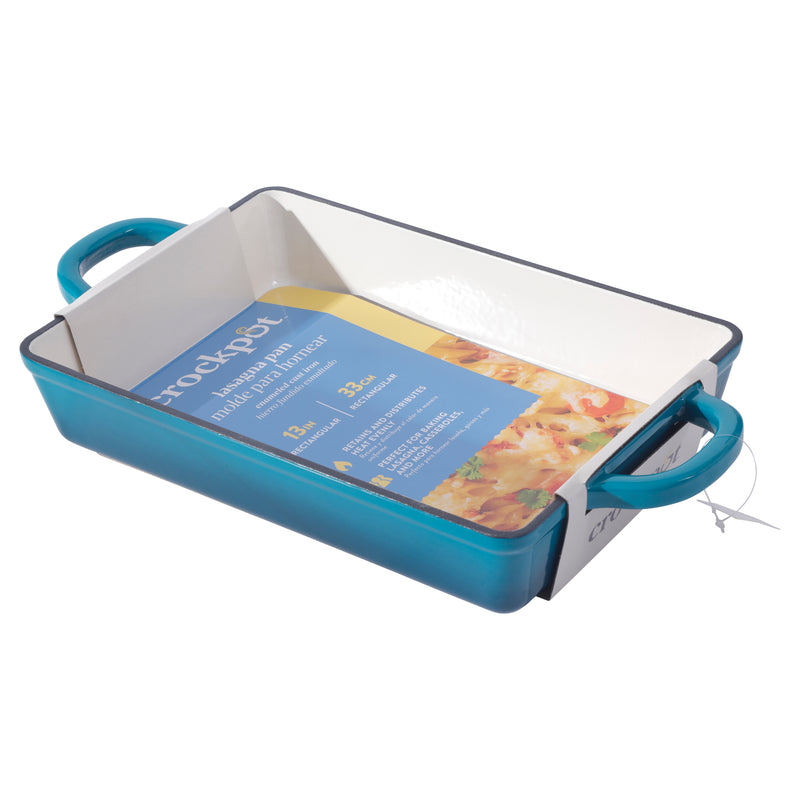 Crock-Pot Artisan 13" Enamel Cast Iron Lasagna Pan - Rectangle - Color Sleeve - Teal Ombre