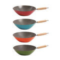 Oster Denali 12" Non-Stick Steel Wok - 4 Assorted Colors - Grey Speckle Nonstick Interior - Wood Handle - Color Sleeve
