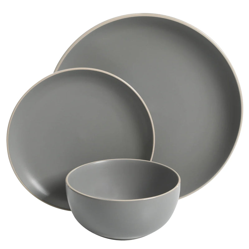 Gibson Home Rockaway 12pc Dinnerware Set - Solid Color - Stoneware - Gift Box: Matte Black / Matte Grey