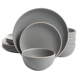 Gibson Home Rockaway 12pc Dinnerware Set - Solid Color - Stoneware - Gift Box: Matte Black / Matte Grey