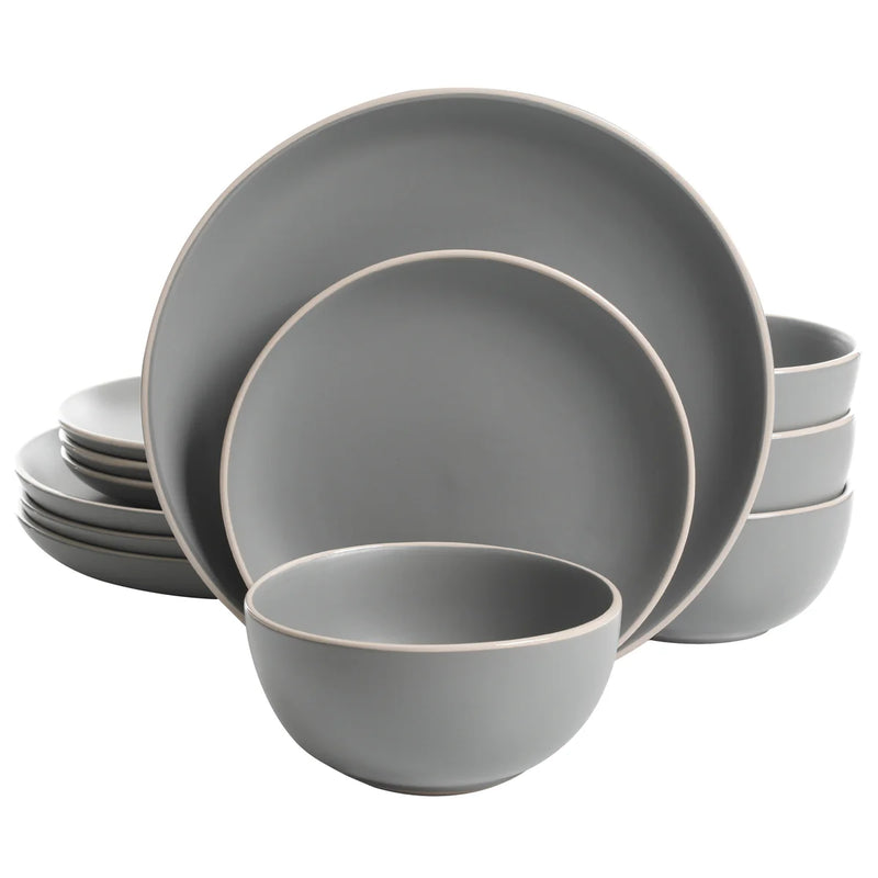 Gibson Home Rockaway 12pc Dinnerware Set - Solid Color - Stoneware - Gift Box: Matte Black / Matte Grey