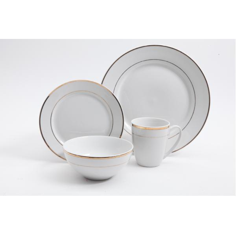 Gibson Home Palladine 16pc Dinnerware Set - Double Gold Banded - 1 mm Inner & 2 mm Outer Banded - Decorated - Fine Ceramic - Gift Box
