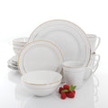 Gibson Home Palladine 16pc Dinnerware Set - Double Gold Banded - 1 mm Inner & 2 mm Outer Banded - Decorated - Fine Ceramic - Gift Box