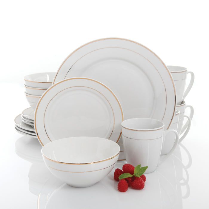 Gibson Home Palladine 16pc Dinnerware Set - Double Gold Banded - 1 mm Inner & 2 mm Outer Banded - Decorated - Fine Ceramic - Gift Box