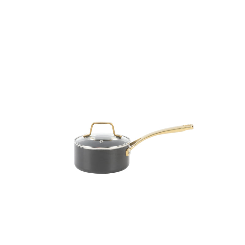 Martha Stewart 14pc Aluminum Cookware Combo Set - Black - Non Stick Interior & Enamel Exterior - Stainless Steel Long & Helper Handle w/ Gold Pvd- Factory Remailer