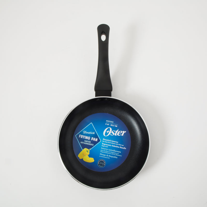 Oster Ashford 8" Aluminum Frying Pan - Black - Nonstick - Textured Exterior - Soft Touch Bakelite Handle - Color Label