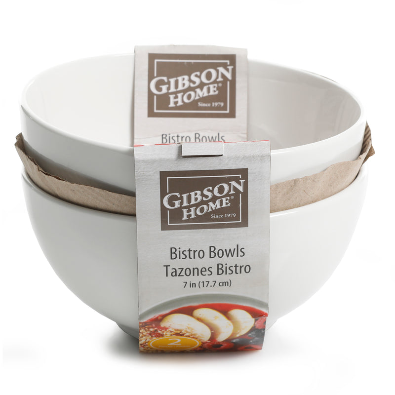 Gibson Home Great Essentials 2pc 7" Bistro Bowl Set - White - Fine Ceramic - 4-Way Color Sleeve