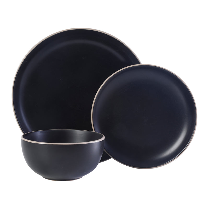 Gibson Home Rockaway 12pc Dinnerware Set - Solid Color - Stoneware - Gift Box: Matte Black / Matte Grey