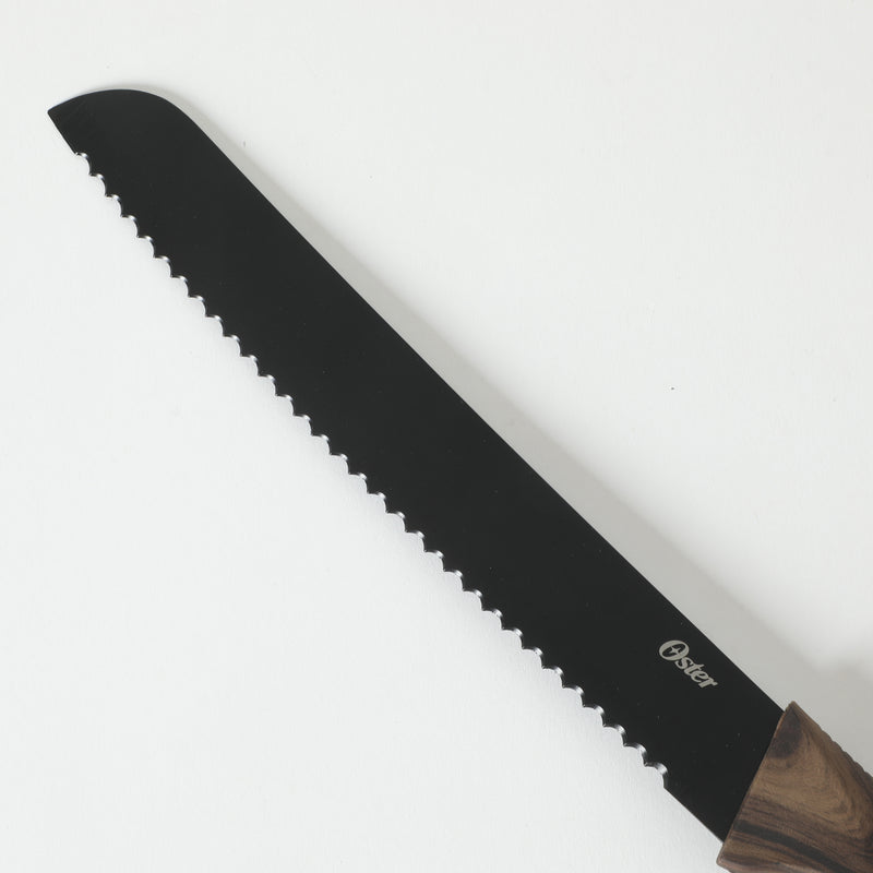 Oster Godfrey 5pc Stainless Steel Cutlery Set - Black Blade - PP Wood Look Handle - Clam Pack