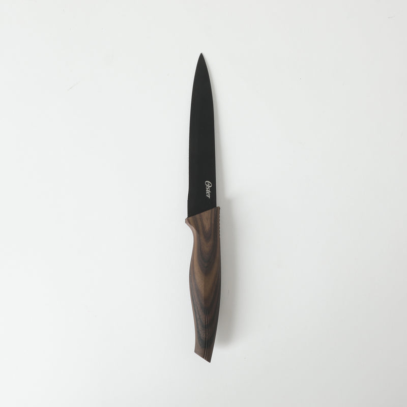 Oster Godfrey 5pc Stainless Steel Cutlery Set - Black Blade - PP Wood Look Handle - Clam Pack