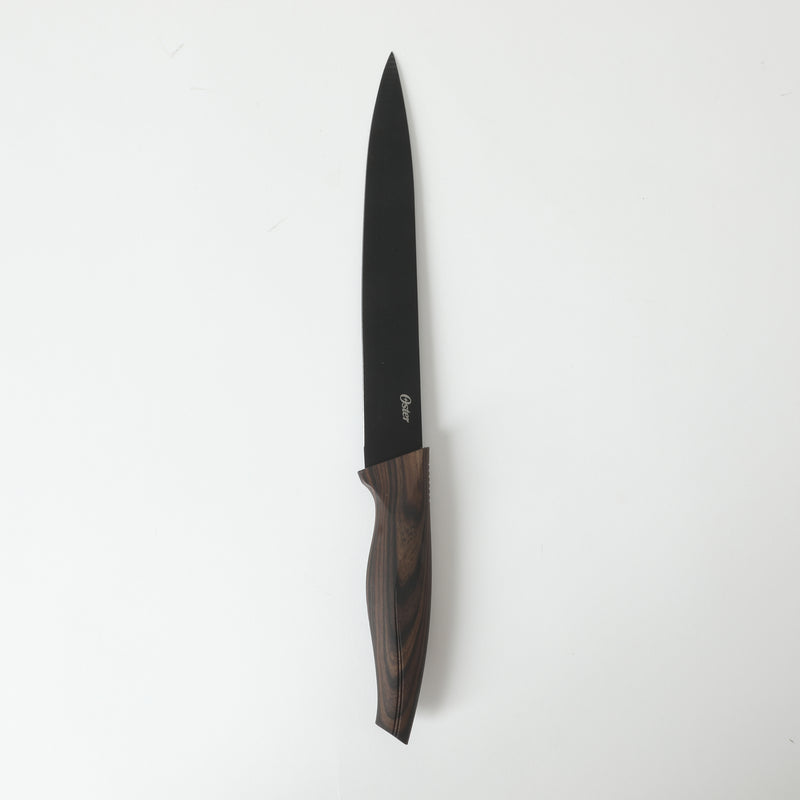 Oster Godfrey 5pc Stainless Steel Cutlery Set - Black Blade - PP Wood Look Handle - Clam Pack