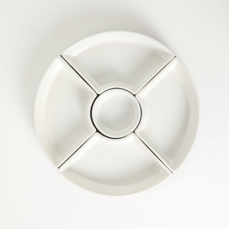 Gibson Elite Gracious Dining 5pc Tidbit Dishes w/ Rotatable MDF Wood Base - White - Stoneware - Gift Box