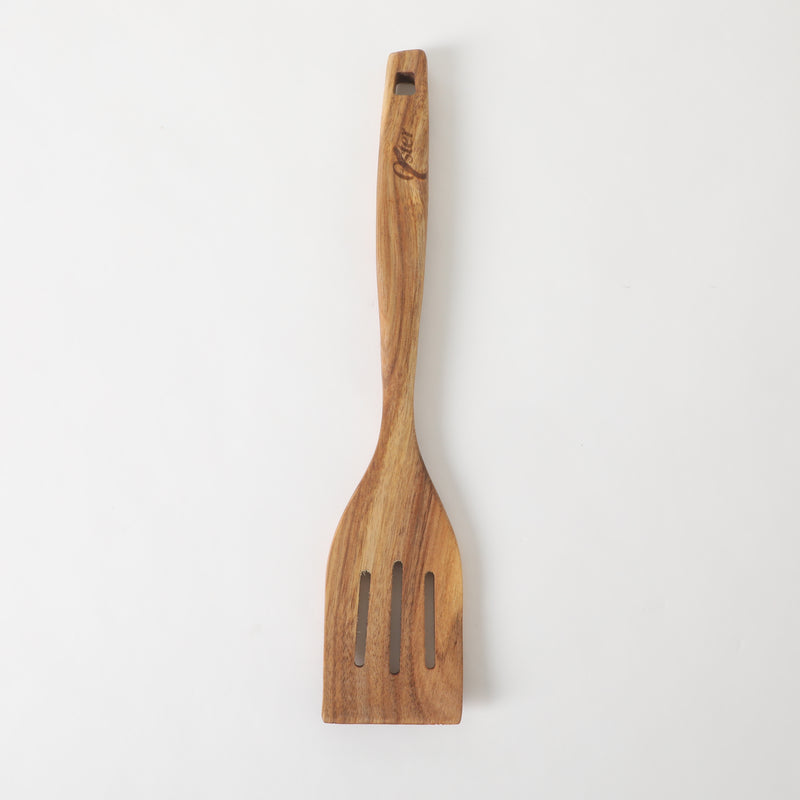Oster Ingram Acacia Wood Slotted Turner - Tie Card
