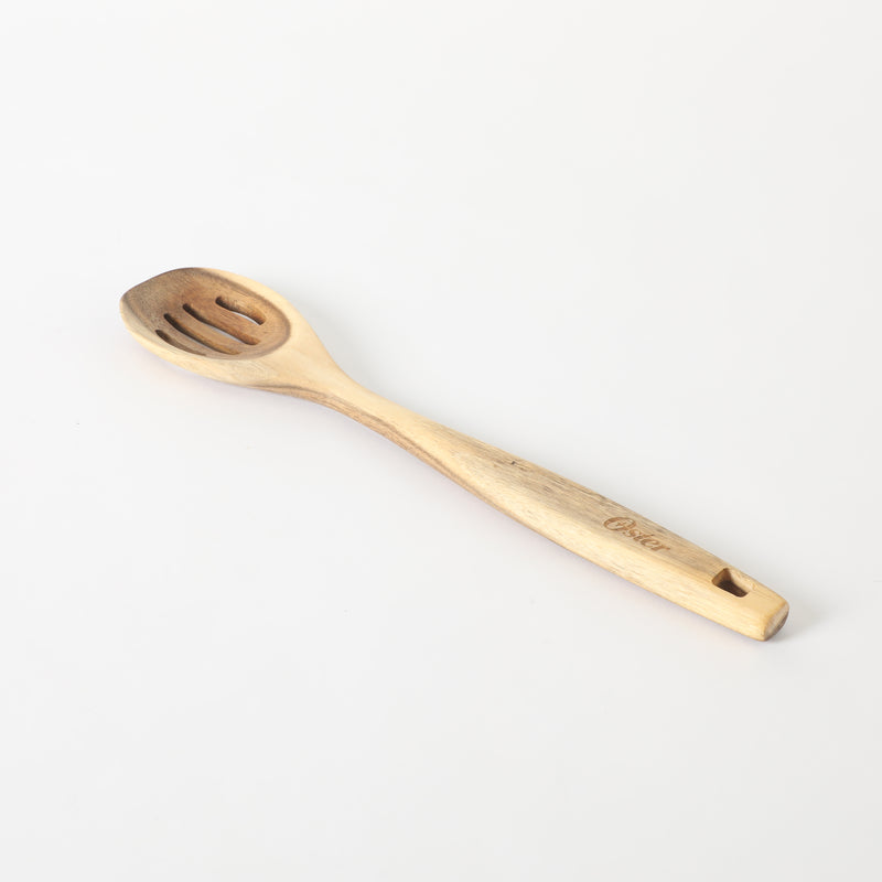 Oster Ingram Acacia Wood Slotted Spoon - Tie Card