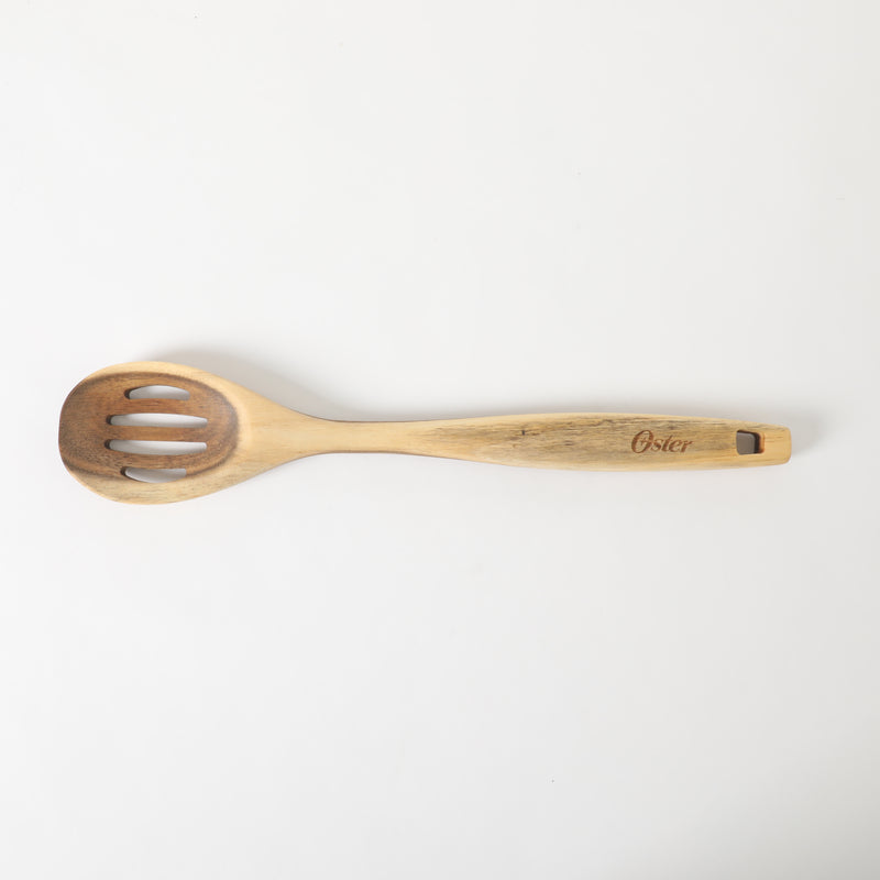 Oster Ingram Acacia Wood Slotted Spoon - Tie Card