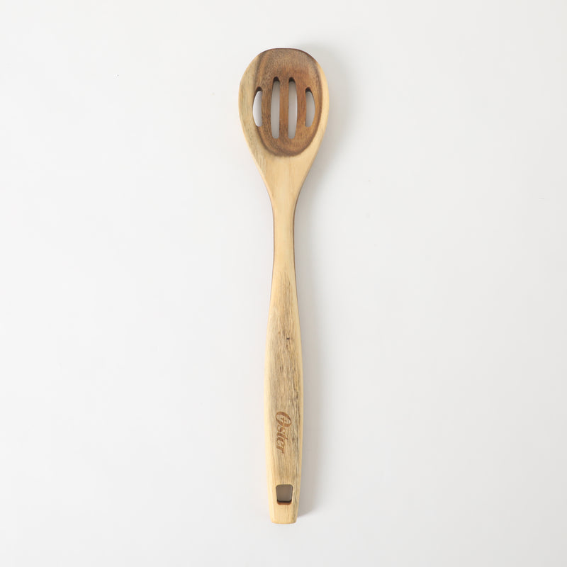 Oster Ingram Acacia Wood Slotted Spoon - Tie Card