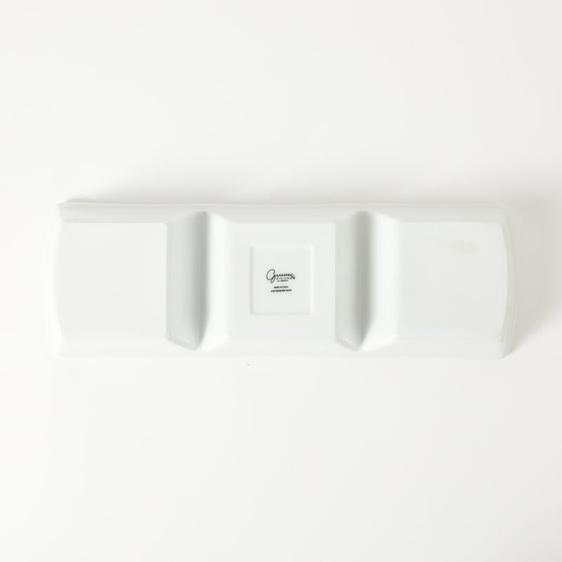 Gibson Elite Gracious Dining 3pc Tidbit Dish w/ Acacia Wood Base - White - Fine Ceramic - Gift Box