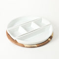 Gibson Elite Gracious Dining 3pc Tidbit Dish w/ Acacia Wood Base - White - Fine Ceramic - Gift Box
