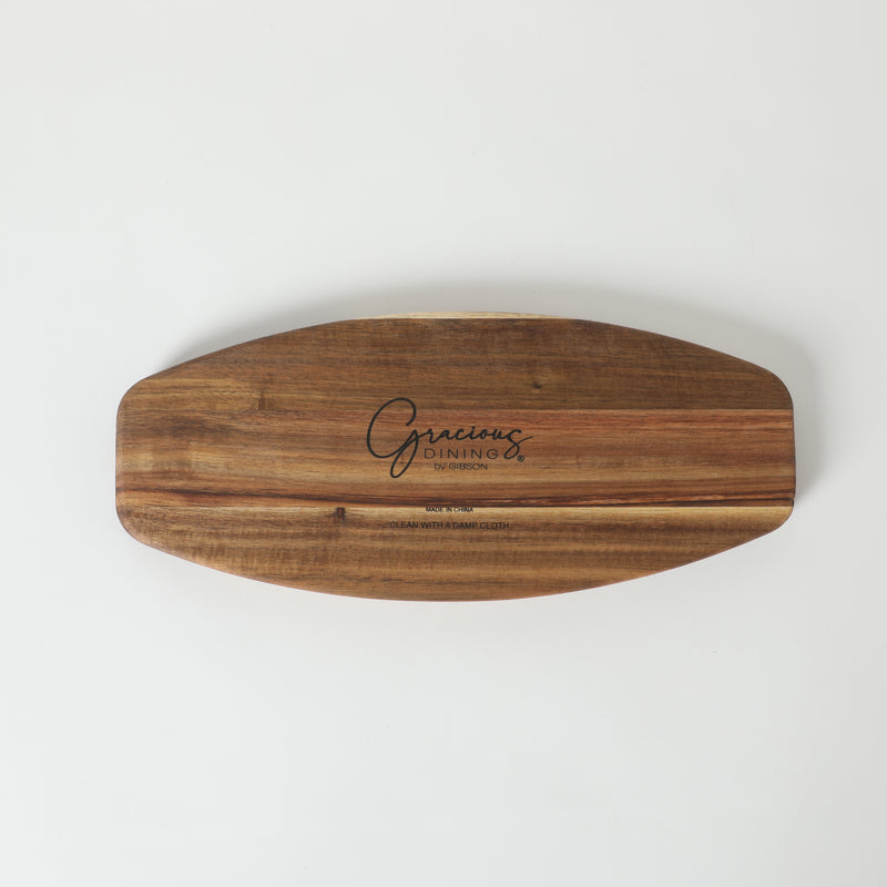 Gibson Elite Gracious Dining 3pc Tidbit Dish w/ Acacia Wood Base - White - Fine Ceramic - Gift Box