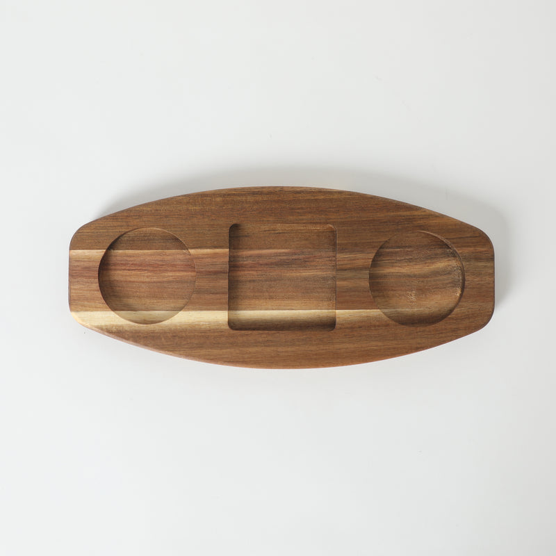 Gibson Elite Gracious Dining 3pc Tidbit Dish w/ Acacia Wood Base - White - Fine Ceramic - Gift Box