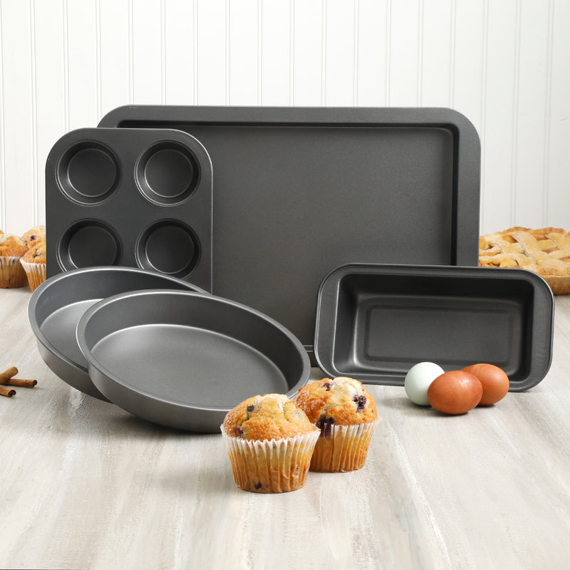 Gibson Home Love-to-Bake 5pc Carbon Steel Bakeware Set - Xylan Nonstick - Gift Box