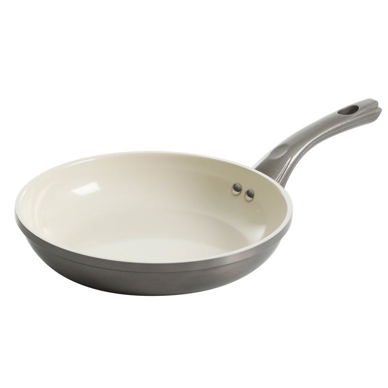 Gibson Home Hestonville 7pc Aluminum Cookware Set - Metallic Champagne - White Ceramic Interior - Forged Look - TPR Coating Handle - Gift Box