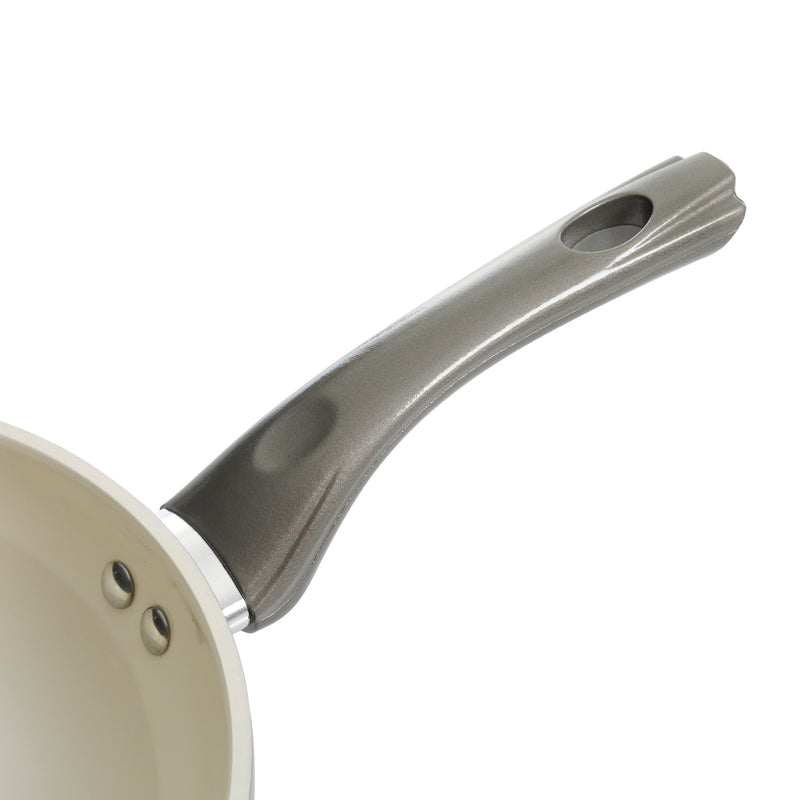 Gibson Home Hestonville 7pc Aluminum Cookware Set - Metallic Champagne - White Ceramic Interior - Forged Look - TPR Coating Handle - Gift Box