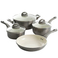 Gibson Home Hestonville 7pc Aluminum Cookware Set - Metallic Champagne - White Ceramic Interior - Forged Look - TPR Coating Handle - Gift Box