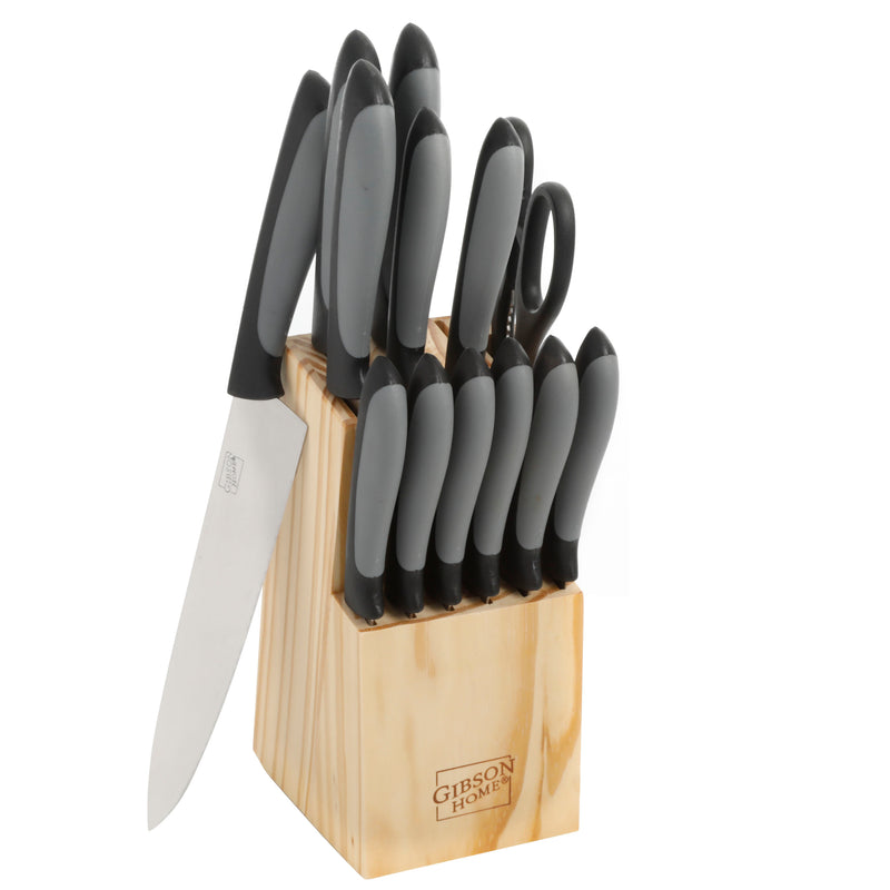 Gibson Home Dorian 14 pc Stainless Steel Cutlery  Set w/ Wood Block - Gift Box