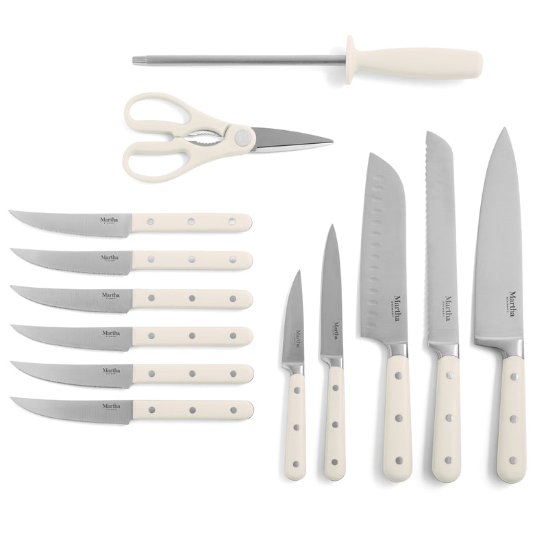 Martha Stewart Eastwalk 14pc Stainless Steel Cutlery Set w/ Acacia Wood Block - ABS Forged Handle - w/ Remailer