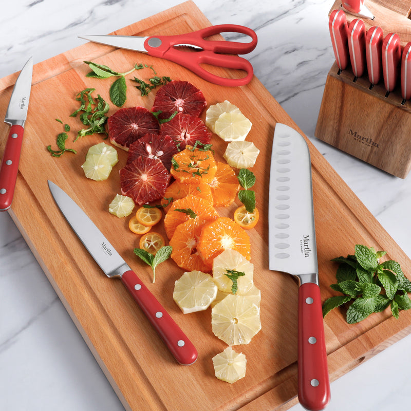 Martha Stewart Eastwalk 14pc Stainless Steel Cutlery Set w/ Acacia Wood Block - ABS Forged Handle - w/ Remailer