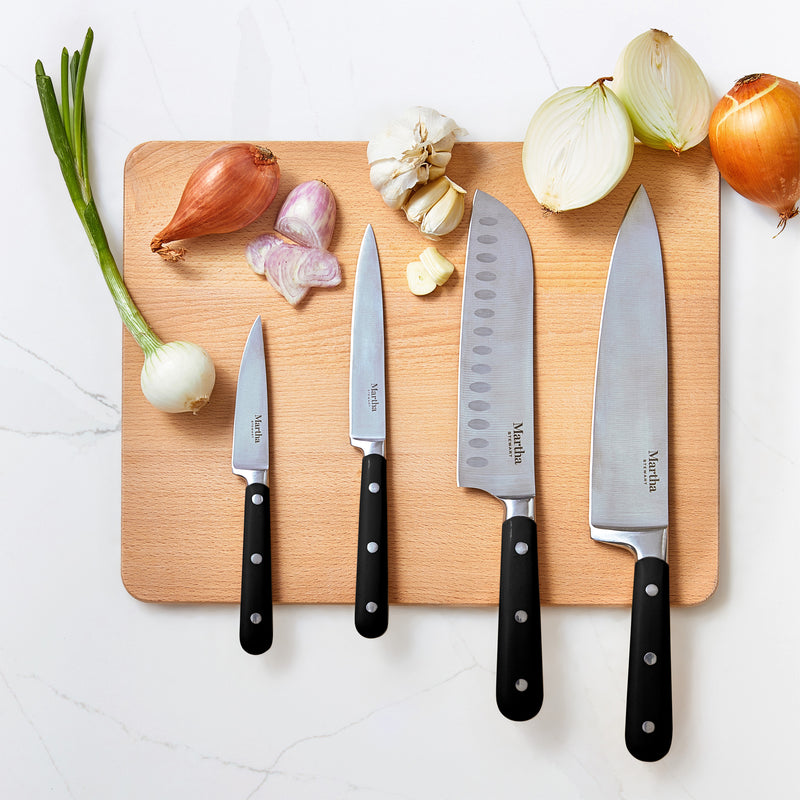 Martha Stewart Eastwalk 14pc Stainless Steel Cutlery Set w/ Acacia Wood Block - ABS Forged Handle - w/ Remailer