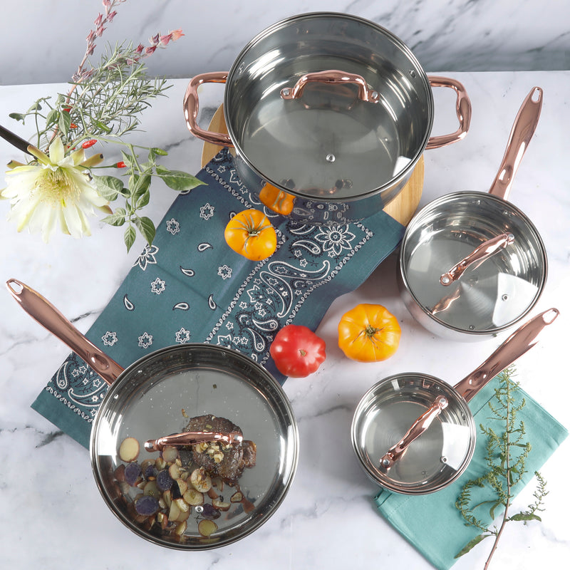 Gibson Home Bransonville 8pc Stainless Steel Belly Shape Cookware Set - Gift Box