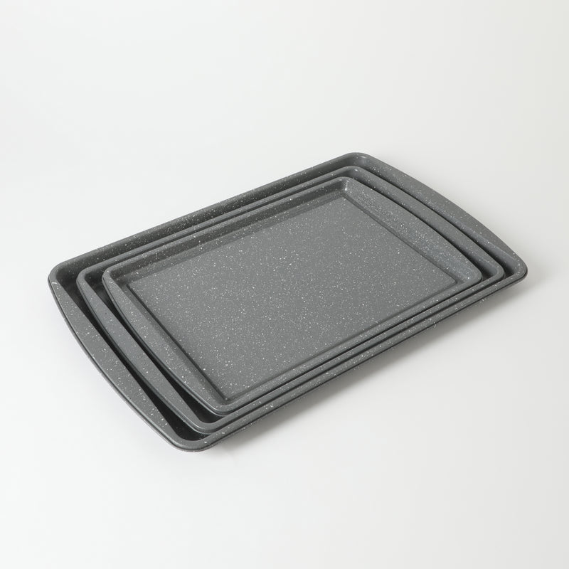 Oster Greystone 3pc Carbon Steel Cookie Sheet Set - Grey Speckle - Nonstick Interior - Color Label