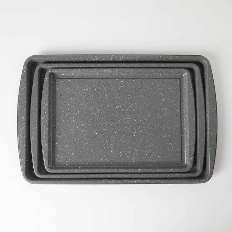 Oster Greystone 3pc Carbon Steel Cookie Sheet Set - Grey Speckle - Nonstick Interior - Color Label