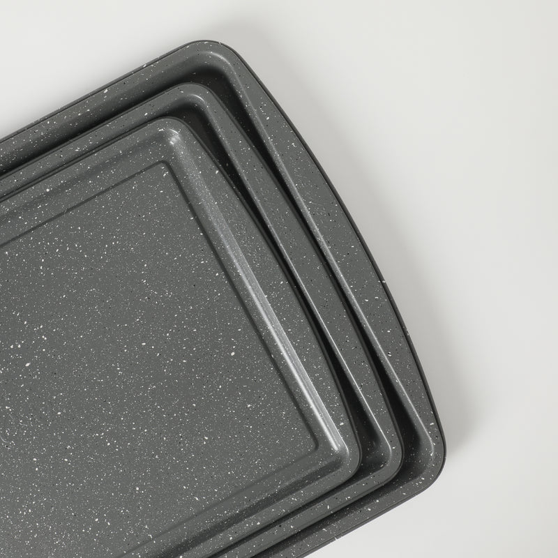 Oster Greystone 3pc Carbon Steel Cookie Sheet Set - Grey Speckle - Nonstick Interior - Color Label