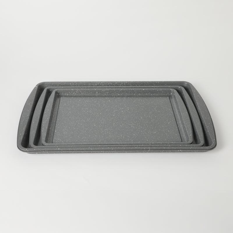 Oster Greystone 3pc Carbon Steel Cookie Sheet Set - Grey Speckle - Nonstick Interior - Color Label