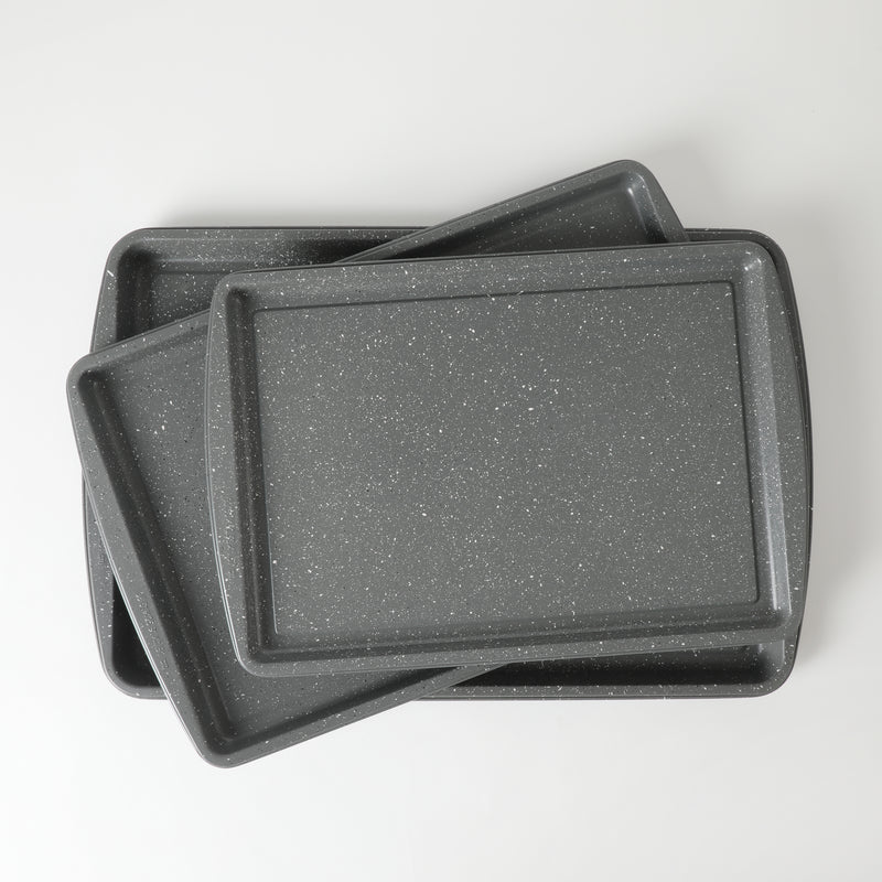 Oster Greystone 3pc Carbon Steel Cookie Sheet Set - Grey Speckle - Nonstick Interior - Color Label
