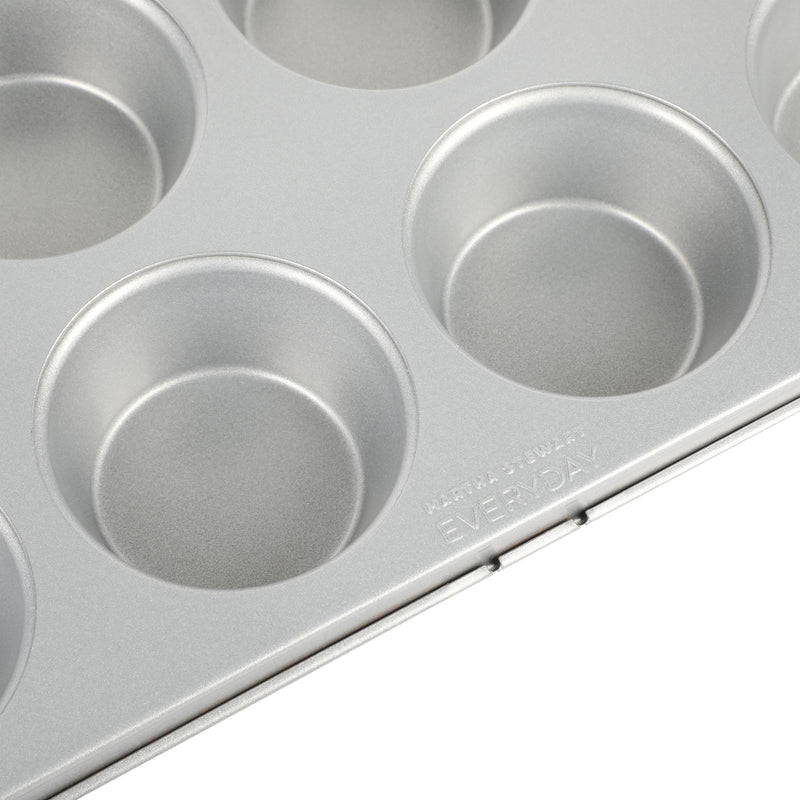 Martha Stewart Everyday Bakeaway 12 Cup Carbon Steel Muffin Pan - Silver - Nonstick Interior - Color Label