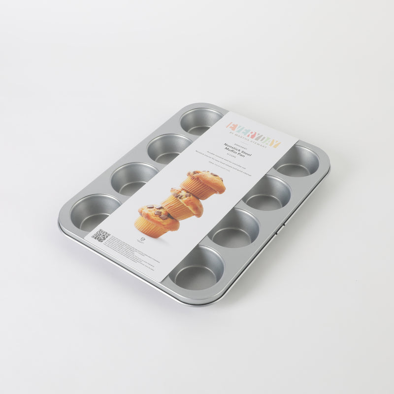 Martha Stewart Everyday Bakeaway 12 Cup Carbon Steel Muffin Pan - Silver - Nonstick Interior - Color Label